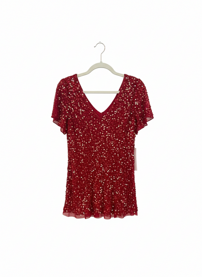Adrianna Papell Red Sequin Top-TOPS-Gazelle Fashion and Style