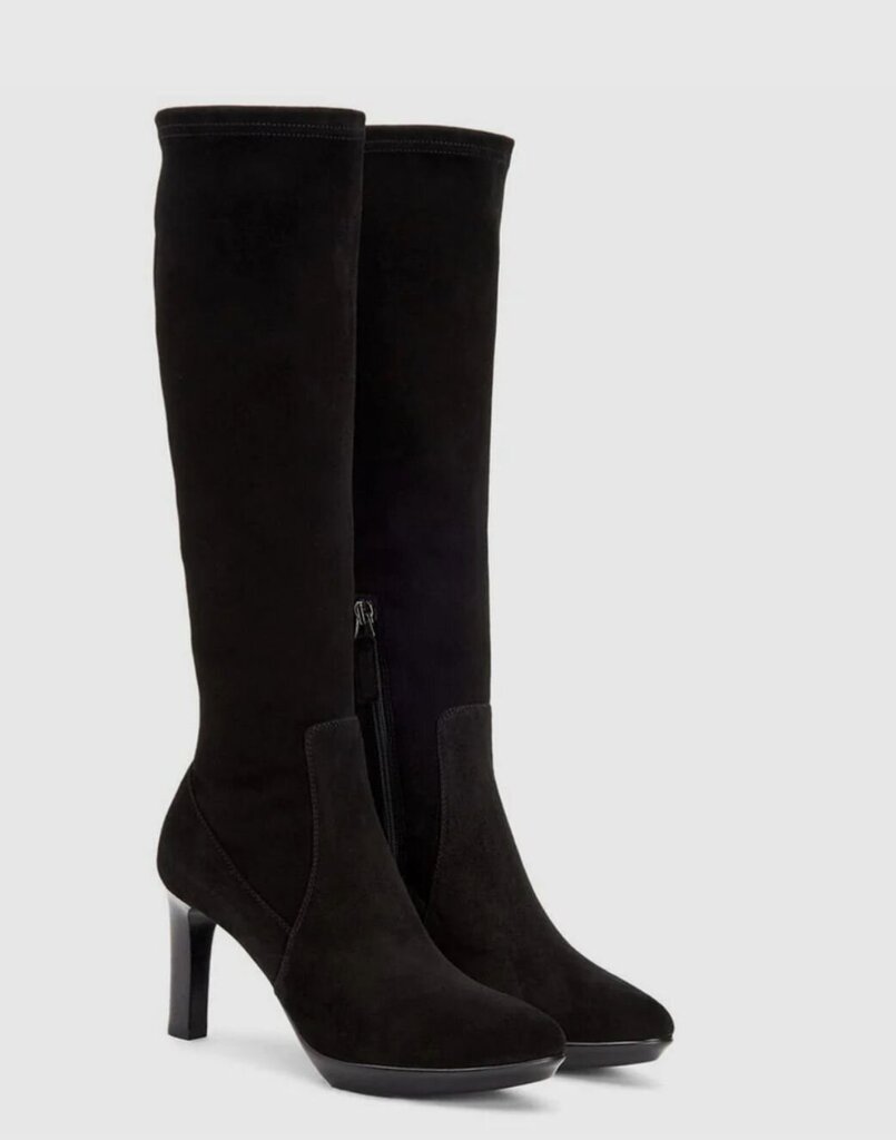 Women's Aquatalia Rhumba Black Suede Knee-High Heeled Boots-SHOES-Gazelle Fashion and Style