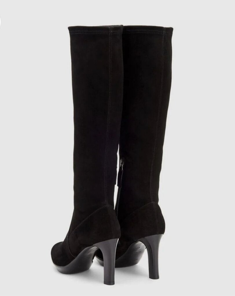 Women's Aquatalia Rhumba Black Suede Knee-High Heeled Boots-SHOES-Gazelle Fashion and Style