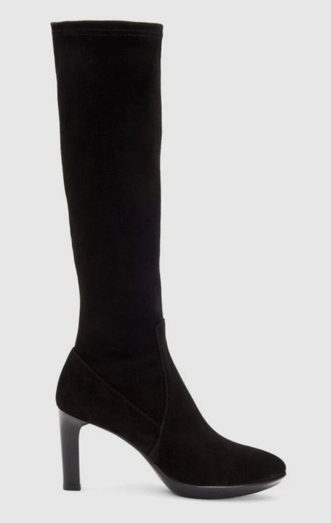 Women's Aquatalia Rhumba Black Suede Knee-High Heeled Boots-SHOES-Gazelle Fashion and Style