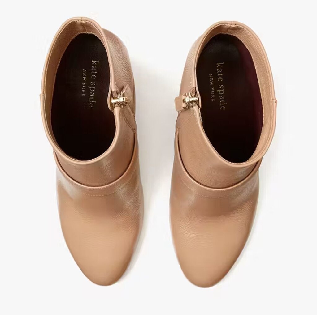 Kate Spade New York Pebbled Leather Beige Heeled Ankle Boots-SHOES-Gazelle Fashion and Style