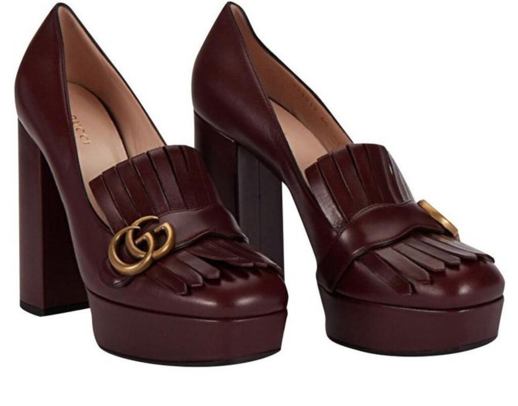 Gucci GG Marmont Fringe Burgundy Platform Pumps-SHOES-Gazelle Fashion and Style