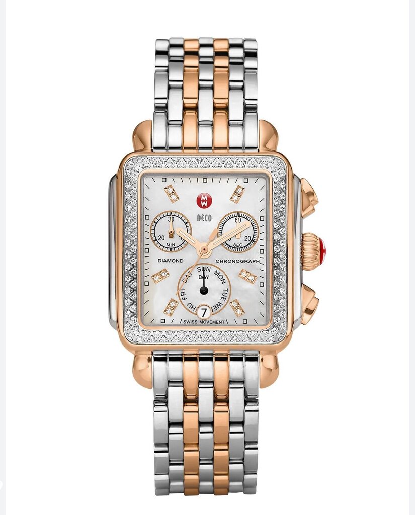 Michelle Two- Tone Rose Gold Diamond Chronograph Watch-WATCH-Silver and Rose Gold-Used-Gazelle Fashion and Style
