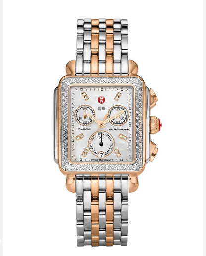 Michelle Two- Tone Rose Gold Diamond Chronograph Watch-WATCH-Silver and Rose Gold-Used-Gazelle Fashion and Style