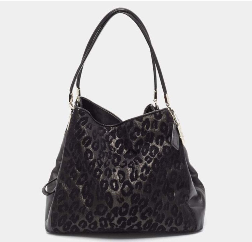 Coach Black Leopard Print Leather and Fabric Edie Handbag-HANDBAGS-Gazelle Fashion and Style