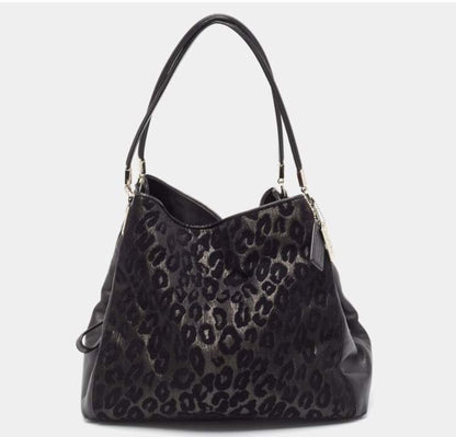 Coach Black Leopard Print Leather and Fabric Edie Handbag-HANDBAGS-Gazelle Fashion and Style