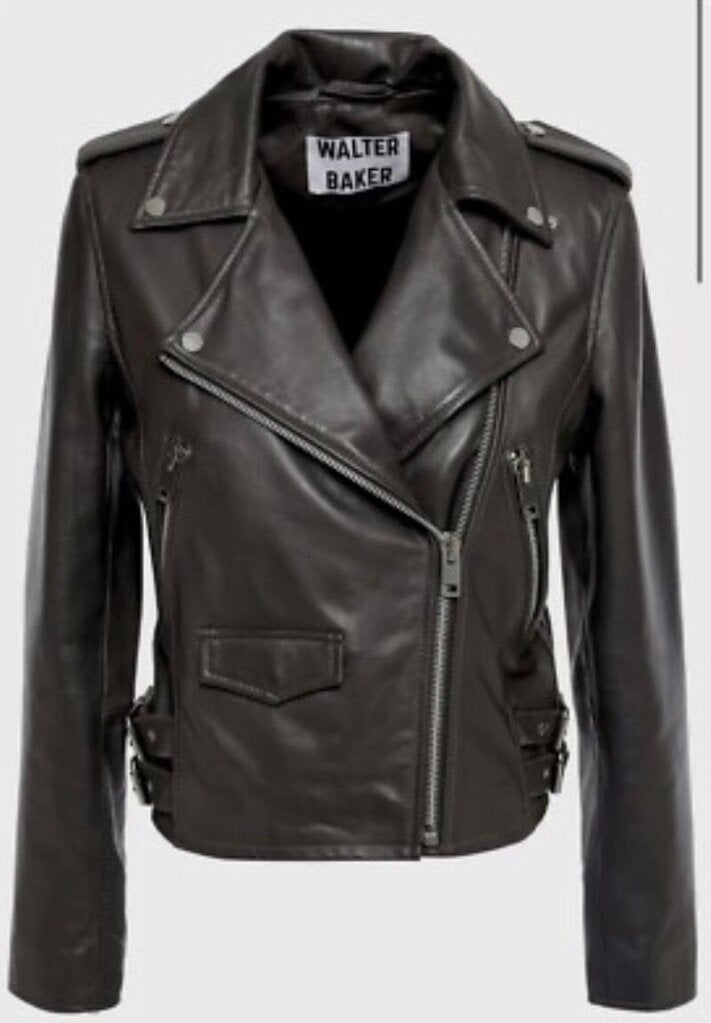 Walter Baker Women's Black Leather Moto Jacket-JACKETS-M-black-Used-Gazelle Fashion and Style