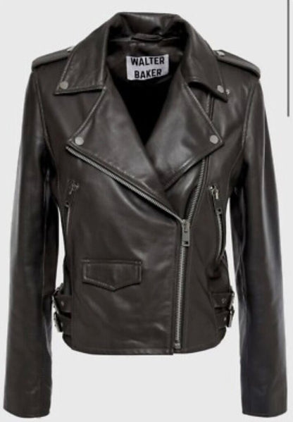 Walter Baker Women's Black Leather Moto Jacket-JACKETS-M-black-Used-Gazelle Fashion and Style
