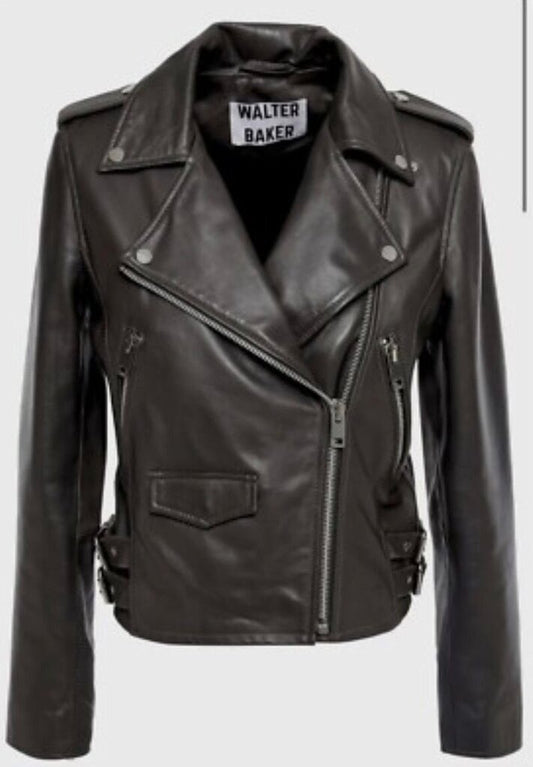 Walter Baker Women's Black Leather Moto Jacket-JACKETS-M-black-Used-Gazelle Fashion and Style