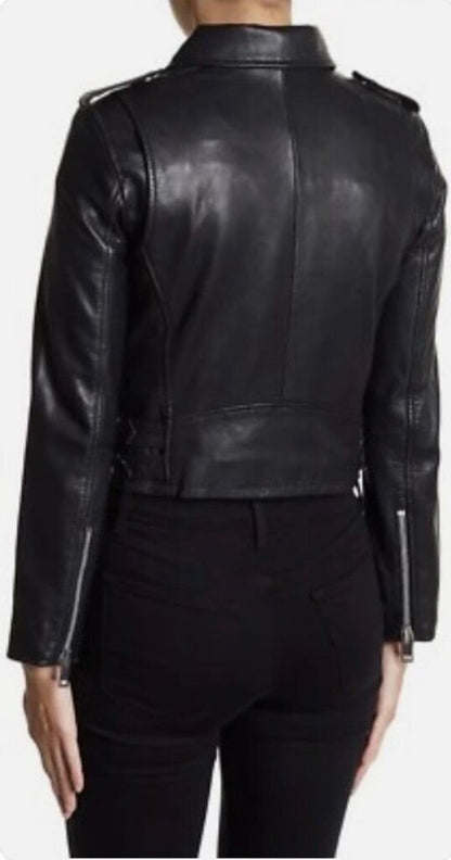 Walter Baker Women's Black Leather Moto Jacket-JACKETS-Gazelle Fashion and Style