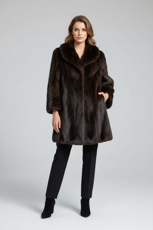 Vintage Custom-Made Brown Mink Coat-JACKETS-Brown-Used-Gazelle Fashion and Style