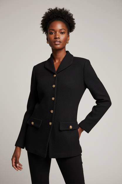 St. John Waffle Knit Jacket With Gold Buttons-JACKETS-Gazelle Fashion and Style