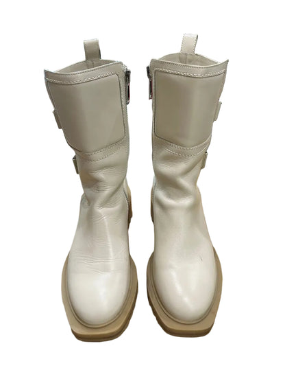 Tamara Mellon Cream Leather Moto Boots $285-BOOT-39-Cream-Used-Gazelle Fashion and Style