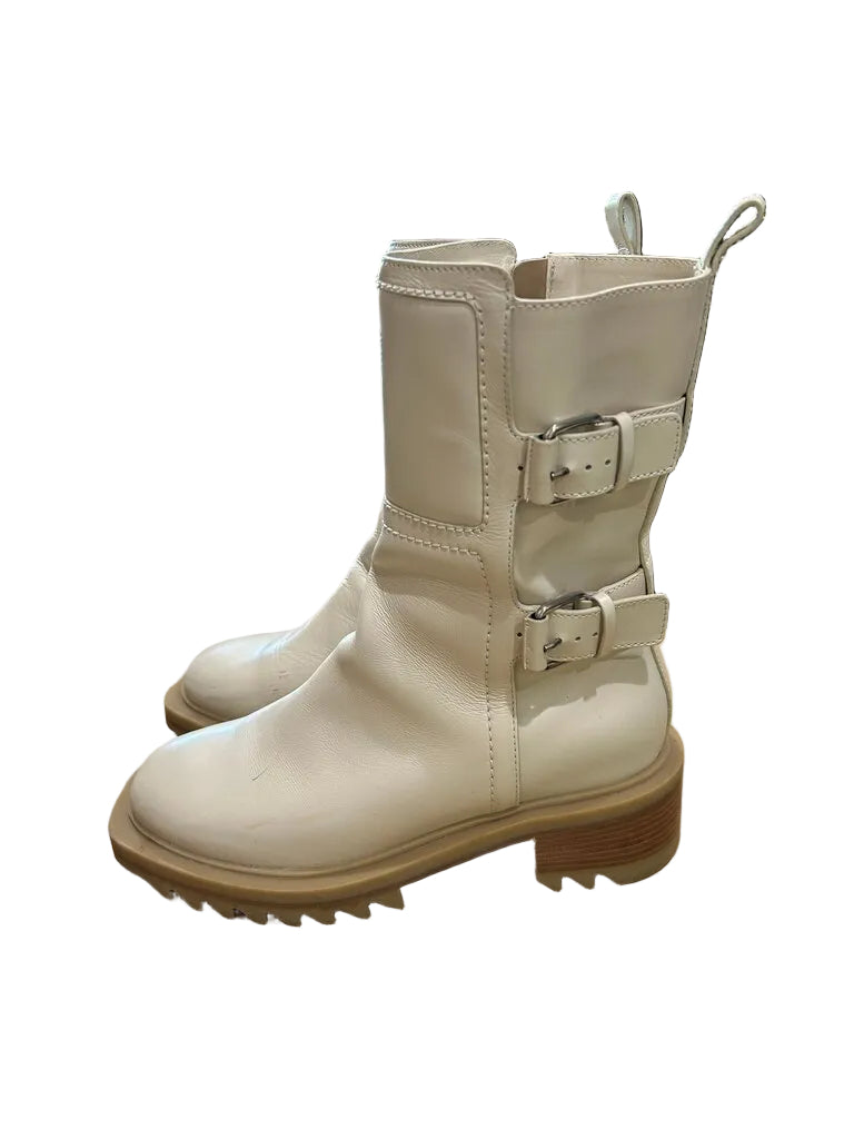 Tamara Mellon Cream Leather Moto Boots $285-BOOT-Gazelle Fashion and Style