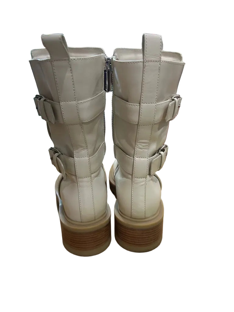 Tamara Mellon Cream Leather Moto Boots $285-BOOT-Gazelle Fashion and Style