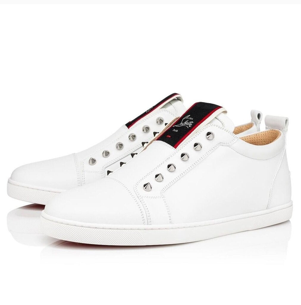 Christian Louboutin White Leather Sneaker with Studs $325-SNEAKER-39 1/2-White-Used-Gazelle Fashion and Style