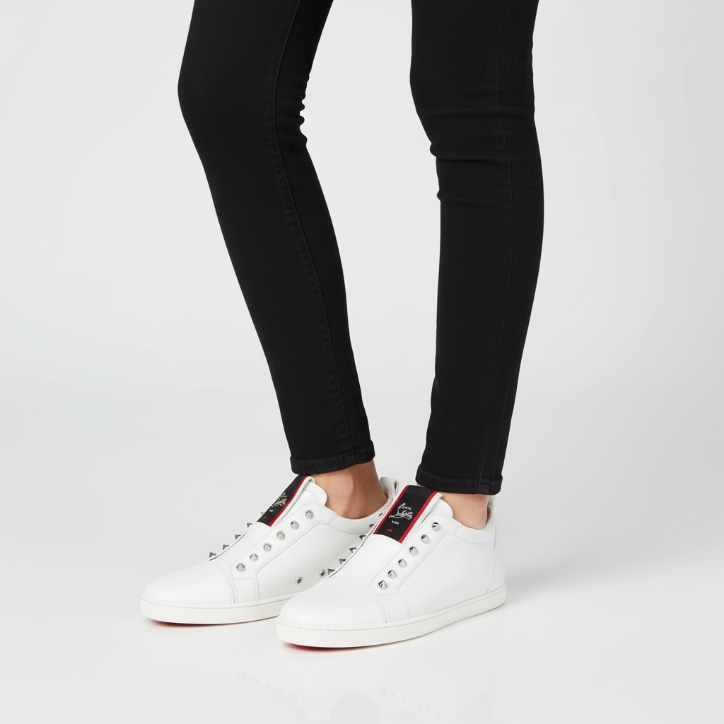 Christian Louboutin White Leather Sneaker with Studs $325-SNEAKER-Gazelle Fashion and Style