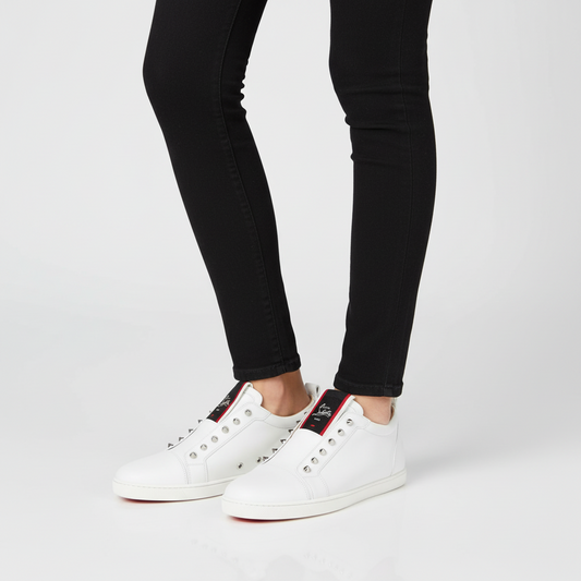 Christian Louboutin White Leather Sneaker with Studs $325-SNEAKER-Gazelle Fashion and Style