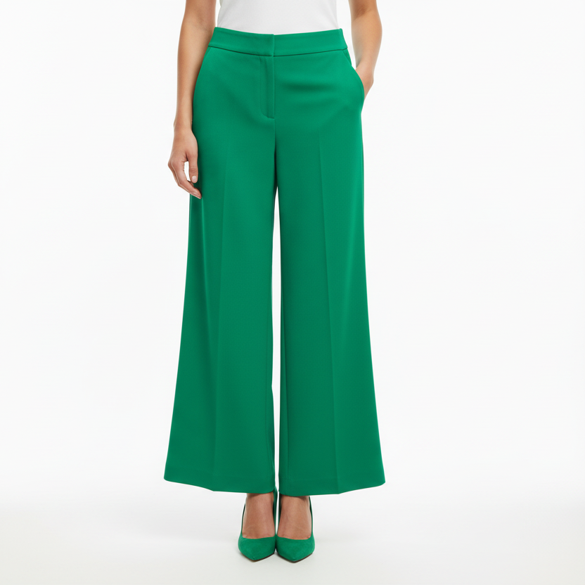 Alice + Olivia Green Wide Leg Trousers-PANTS-Gazelle Fashion and Style