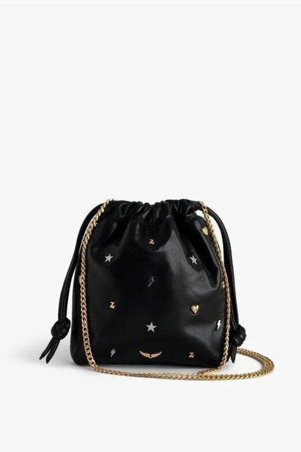 Zadig & Voltaire Rock to Go Lucky Charms Drawstring Handbag-HANDBAGS-Black-Used-Gazelle Fashion and Style