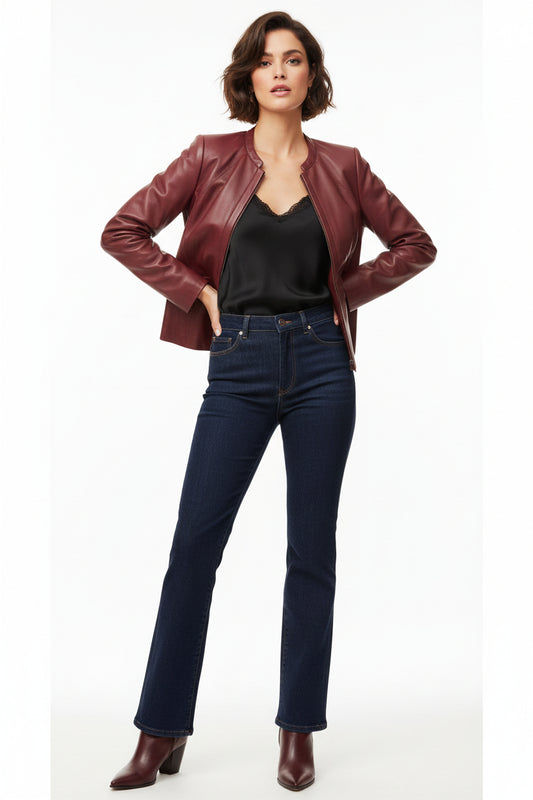 Lafayette 148 New York Leather Jacket-JACKETS-6-burgundy-Used-Gazelle Fashion and Style