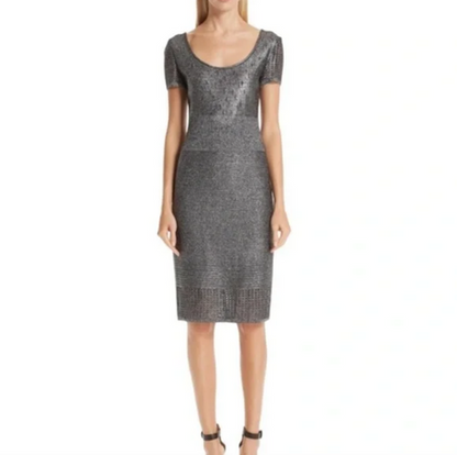 St John Collection Metallic Plaited Mixed Knit Dress-DRESS-4-silver-Used-Gazelle Fashion and Style