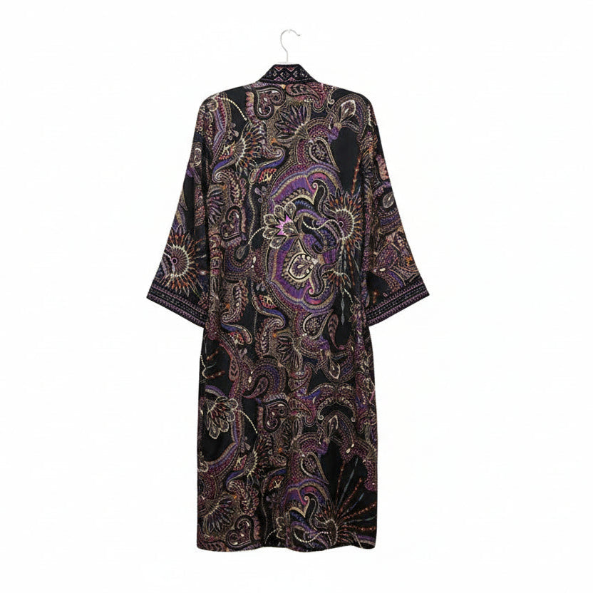Johnny Was Paisley Kimono with Embroidered Trim-TOPS-Gazelle Fashion and Style
