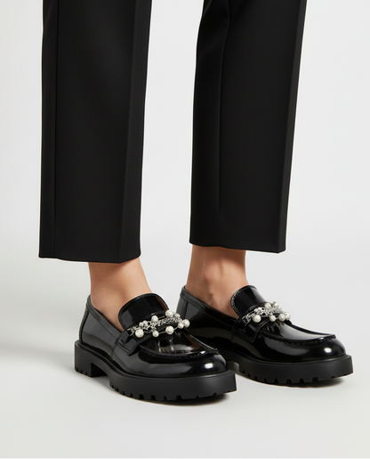 Tory Burch Black Pearl-Embellished Loafers-SHOES-Gazelle Fashion and Style