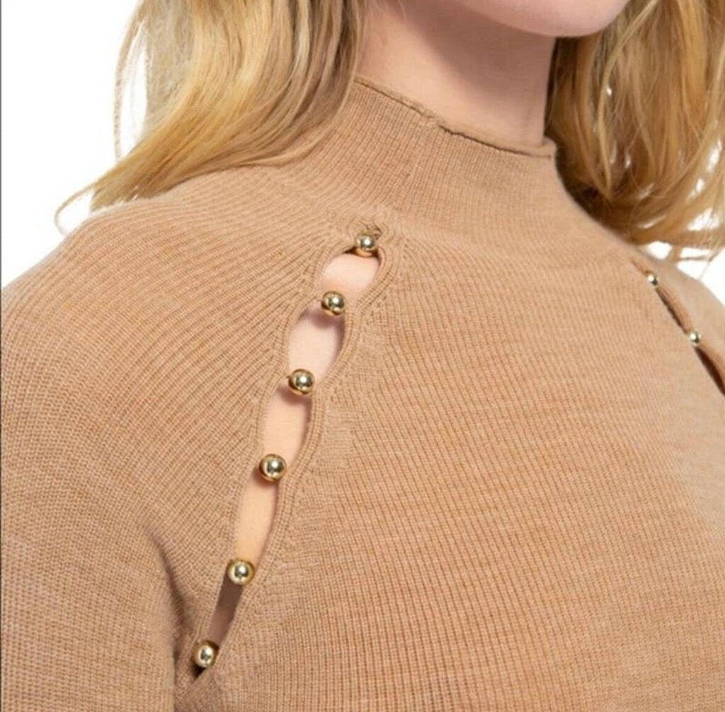 Alice + Olivia Long Sleeve Knit Top with Decorative Buttons-SWEATERS-Gazelle Fashion and Style