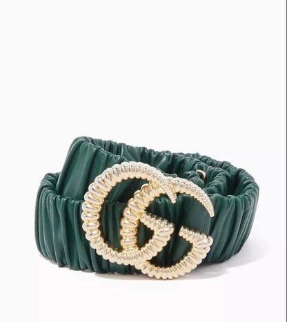 Gucci Green Scrunched Leather Belt with GG Buckle-BELTS-green-Used-Gazelle Fashion and Style