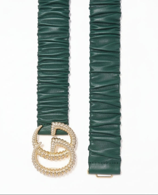 Gucci Green Scrunched Leather Belt with GG Buckle-BELTS-Gazelle Fashion and Style