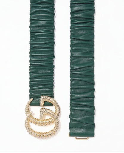 Gucci Green Scrunched Leather Belt with GG Buckle-BELTS-Gazelle Fashion and Style
