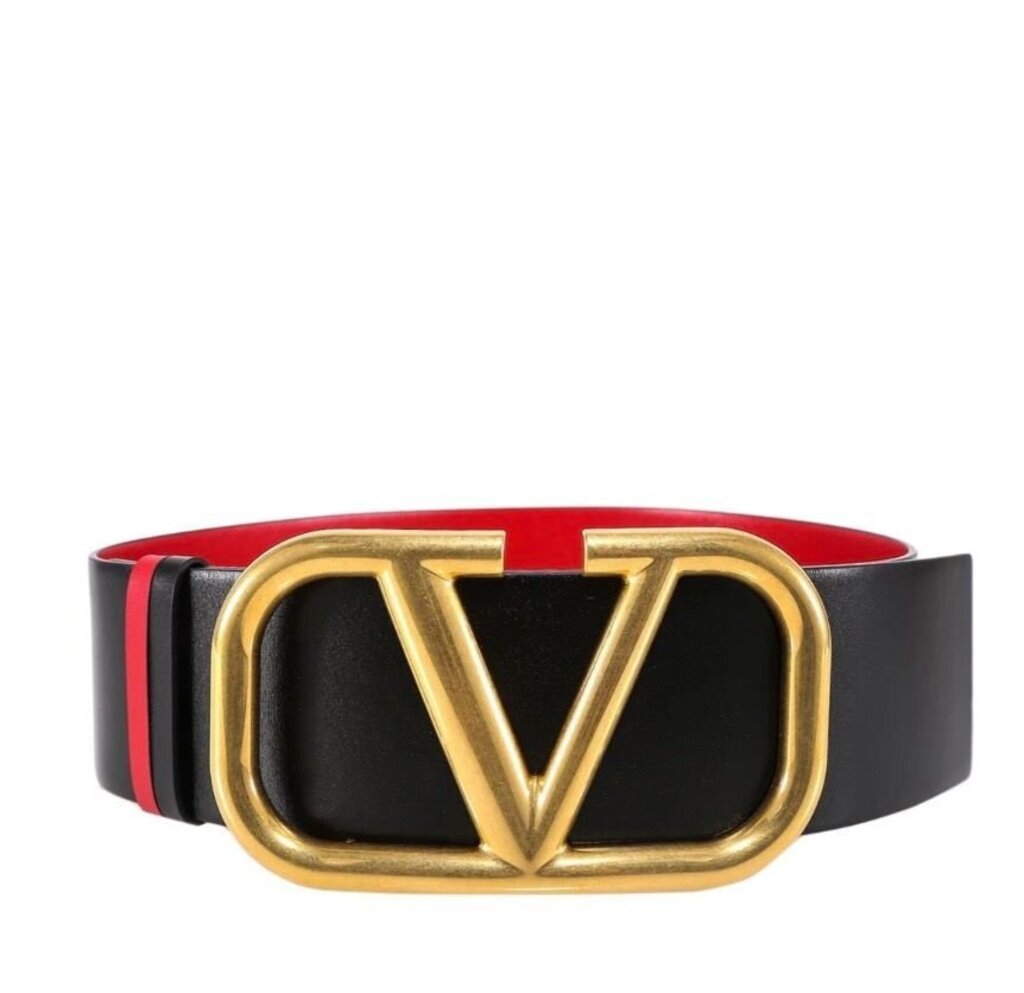 Valentino Black/ Red reversible Leather Belt with Gold Logo Buckle-BELTS-XS-black/red-Used-Gazelle Fashion and Style