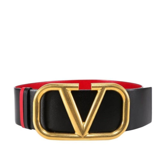 Valentino Black/ Red reversible Leather Belt with Gold Logo Buckle-BELTS-XS-black/red-Used-Gazelle Fashion and Style