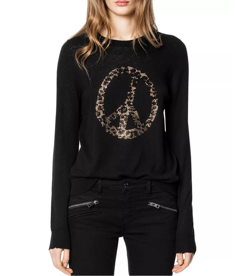 Zadig & Voltaire Miss Peace Embellished Cashmere Sweater-SWEATERS-M-black-Used-Gazelle Fashion and Style