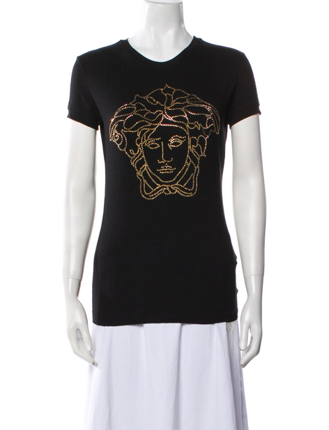 Versace Bedazzled Print Crew Neck T-Shirt-TOPS-46-Black-Used-Gazelle Fashion and Style