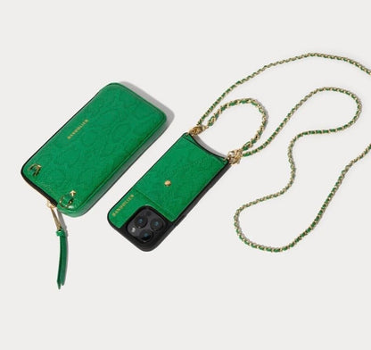 Bandolier Green Phone Case and Card Holder. Size 16 pro Max-CROSSBODY-green-Used-Gazelle Fashion and Style