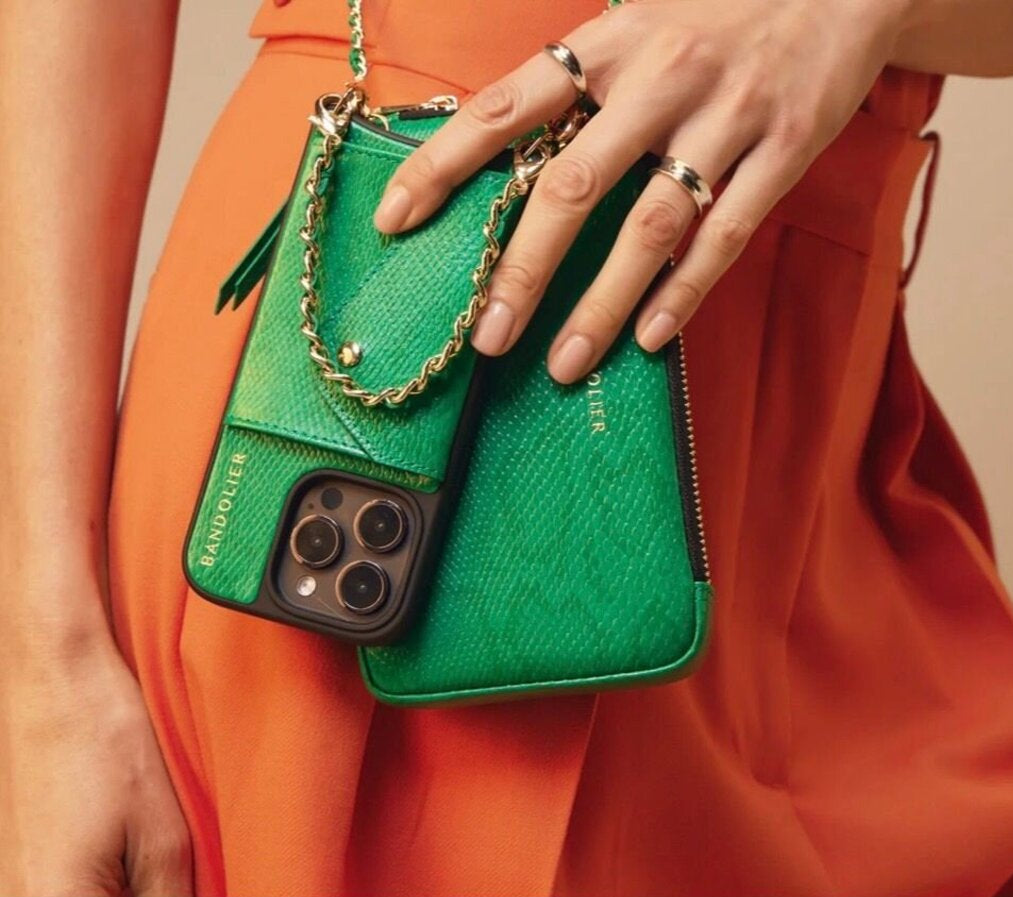 Bandolier Green Phone Case and Card Holder. Size 16 pro Max-CROSSBODY-Gazelle Fashion and Style