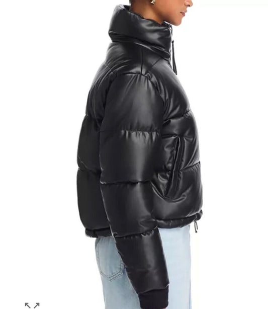 Aqua Women's Cropped Black Puffer Jacket-JACKETS-Gazelle Fashion and Style