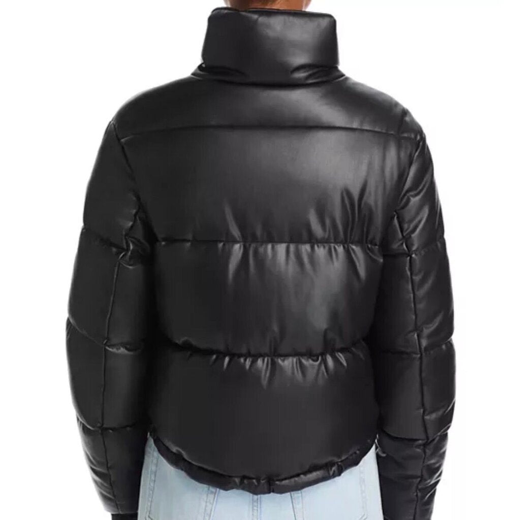 Aqua Women's Cropped Black Puffer Jacket-JACKETS-Gazelle Fashion and Style