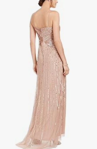 Adrianna Papell Pink Sequined Maxi Sheath Evening Dress $120-DRESS-Gazelle Fashion and Style
