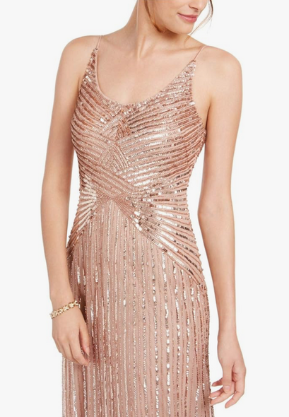 Adrianna Papell Pink Sequined Maxi Sheath Evening Dress $120-DRESS-Gazelle Fashion and Style