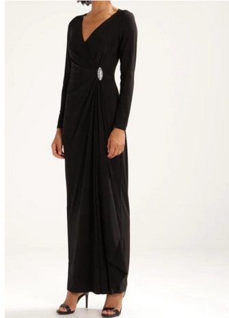 Ralph Lauren Elegant Long Sleeve Black Dress with Brooch $120-DRESS-4-black-Used-Gazelle Fashion and Style