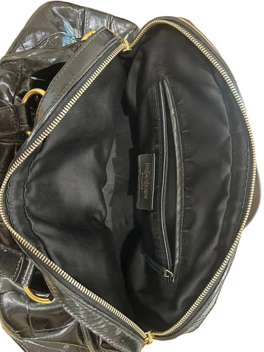 YSL Black Croc-Embossed Handbag-HANDBAGS-Gazelle Fashion and Style