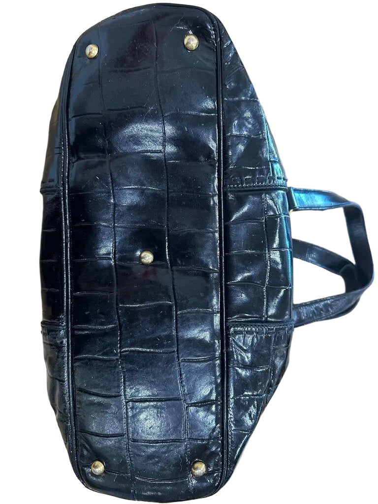 YSL Black Croc-Embossed Handbag-HANDBAGS-Gazelle Fashion and Style