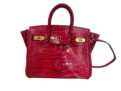House of Hello Pink Crocodile-Patterned Handbag-HANDBAGS-Pink-Used-Gazelle Fashion and Style