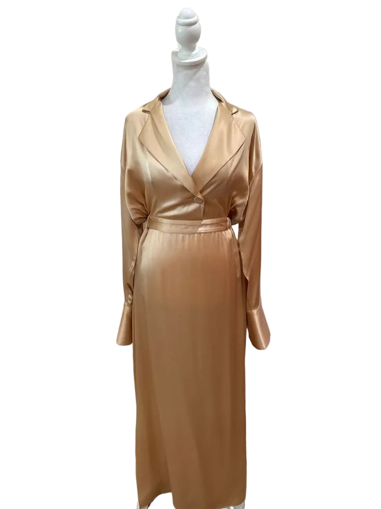 Elegant Satin Long Dress-DRESS-12-Nude-New-Gazelle Fashion and Style
