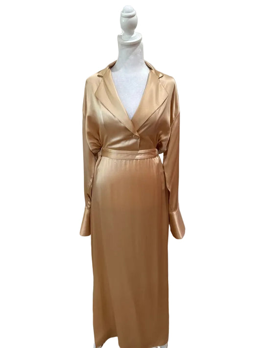 Elegant Satin Long Dress-DRESS-12-Nude-New-Gazelle Fashion and Style