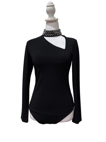 Alice + Olivia Bodysuit with Rhinestone Collar Size- M-Bodysuit-M-Black-Excellent-Gazelle Fashion and Style