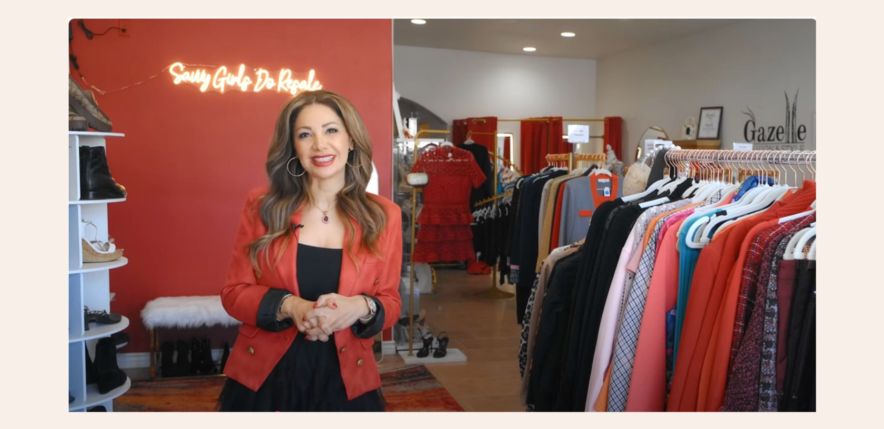 Load video: Welcome to Gazelle Fashion and Style located in Carlsbad Village, CA. Learn more about our consignment store and take a tour of our store!